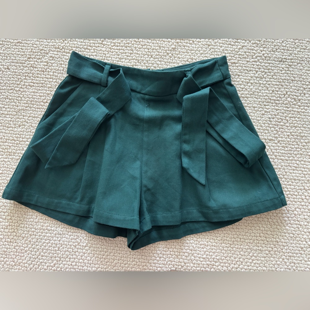 Teal High-Waisted Shorts with Belt
